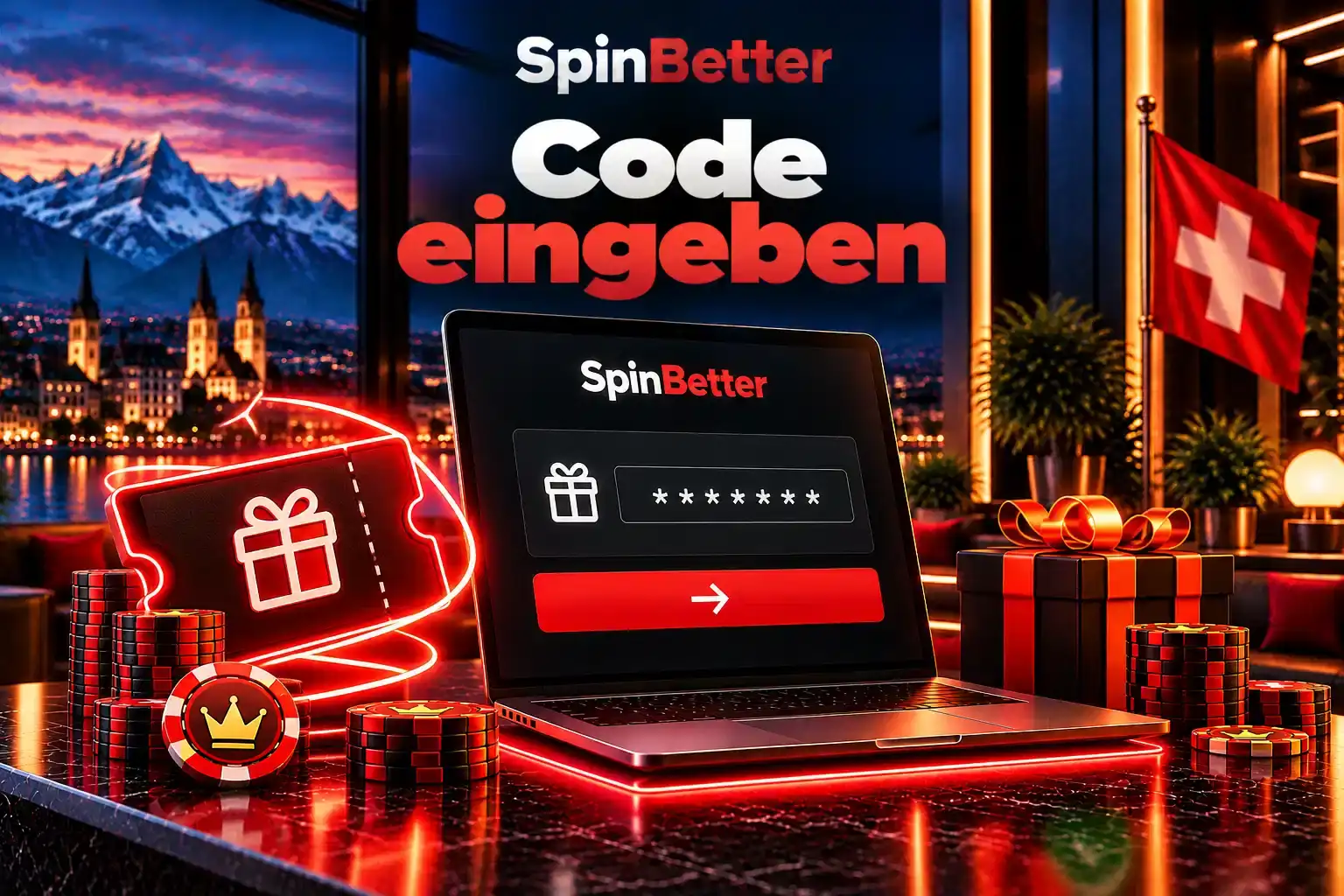 Laptop mit Aktionsfeld und eingetragenem Code im Anmeldeformular von SpinBetter