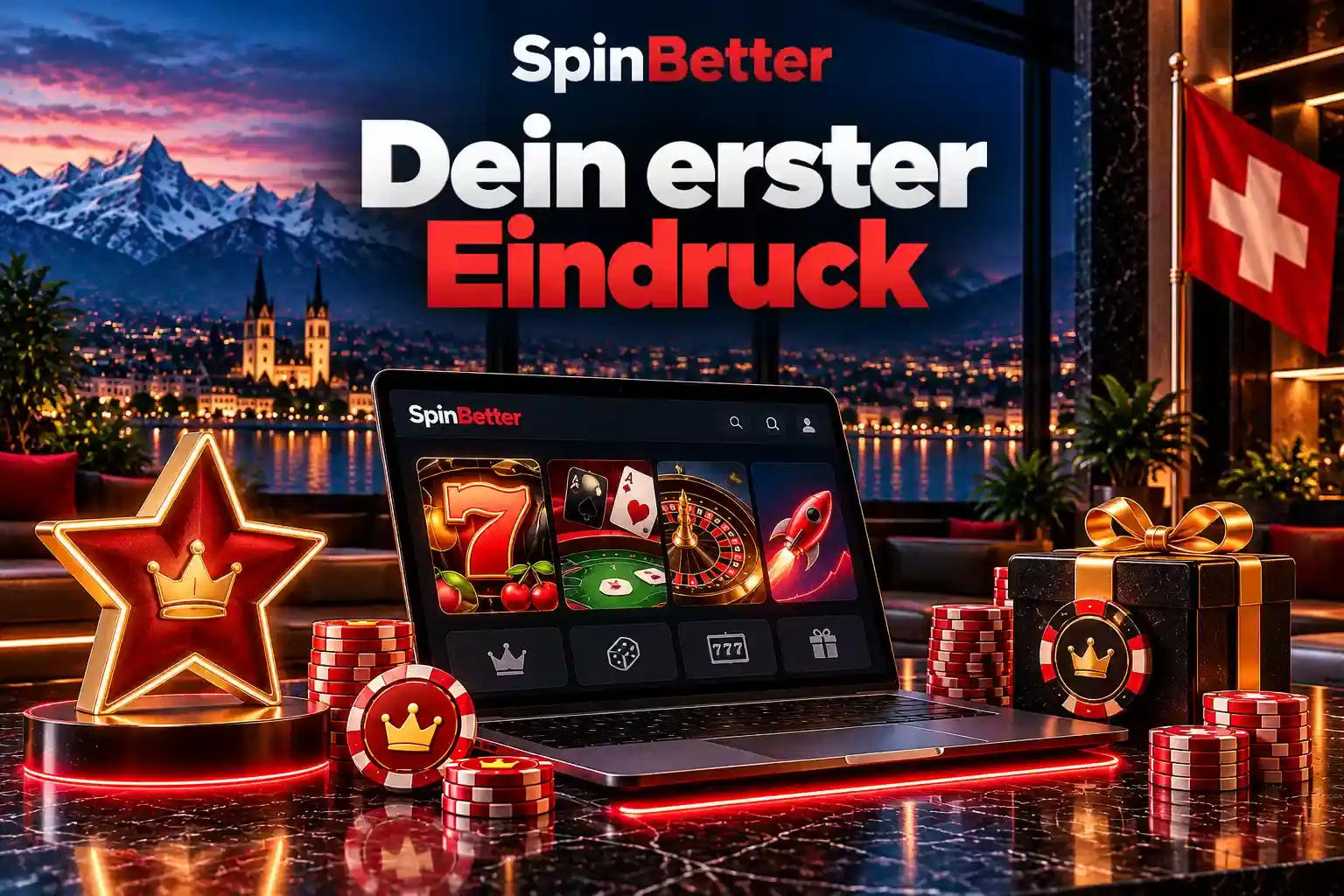 Lobby von SpinBetter auf dem Laptop mit Slots, Tischspielen und Live-Casino