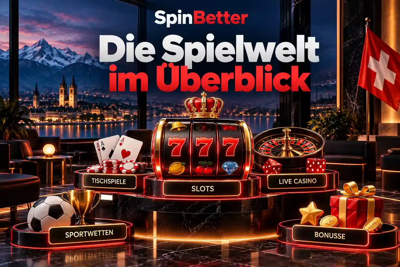 Slots, Live-Casino, Tischspiele, Sportwetten und Bonus als Übersicht der Spielwelt