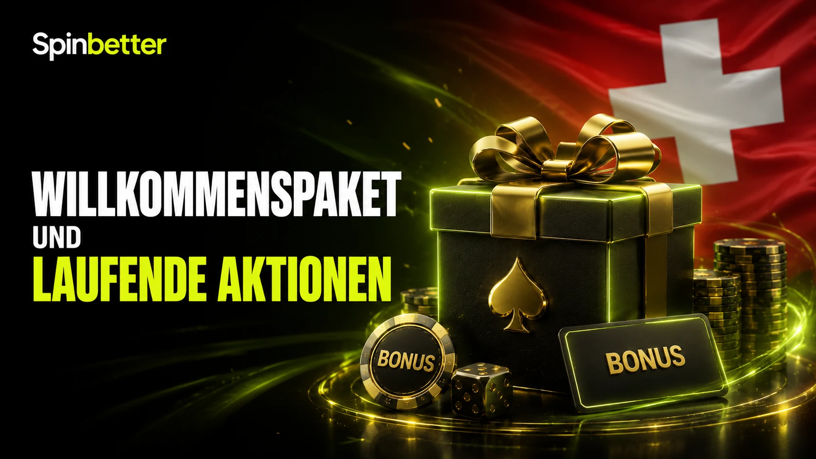 Geschenkbox mit der Aufschrift Willkommenspaket und laufende Aktionen von SpinBetter